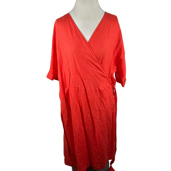 Saint James Wrap Dress Orange Linen Logo Lined S/S Beachy Preppy Size US 12 44F - Picture 9 of 14